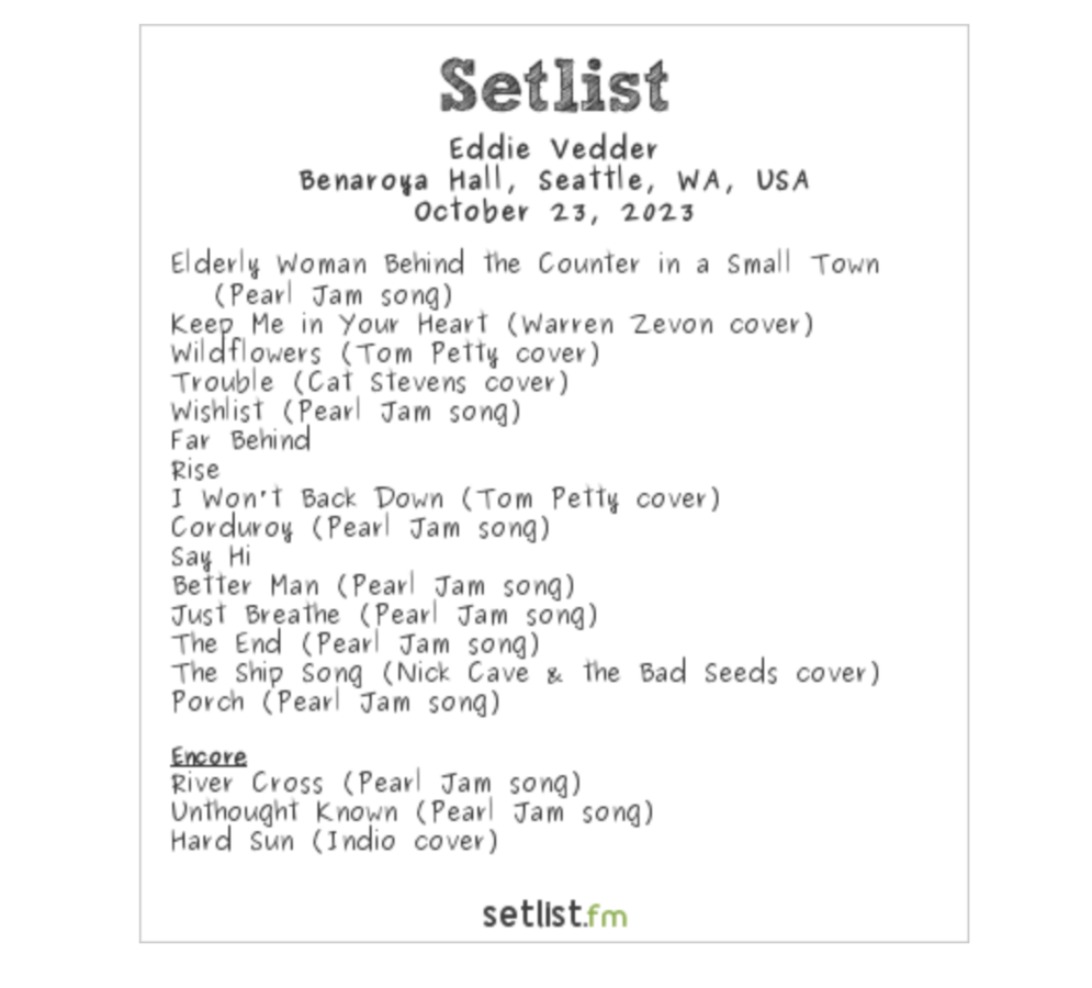 Eddie Vedder's Best Covers at Seattle Benefit Shows setlist.fm
